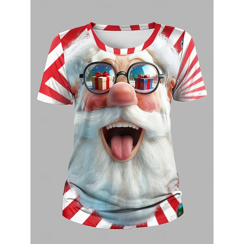 Christmas Women's T Shirt Graphic Santa Claus Vintage Stylish Classic Short Sleeve Crew Neck Regular Tops Daily Print Black White Yellow Red Orange Fall Winter4