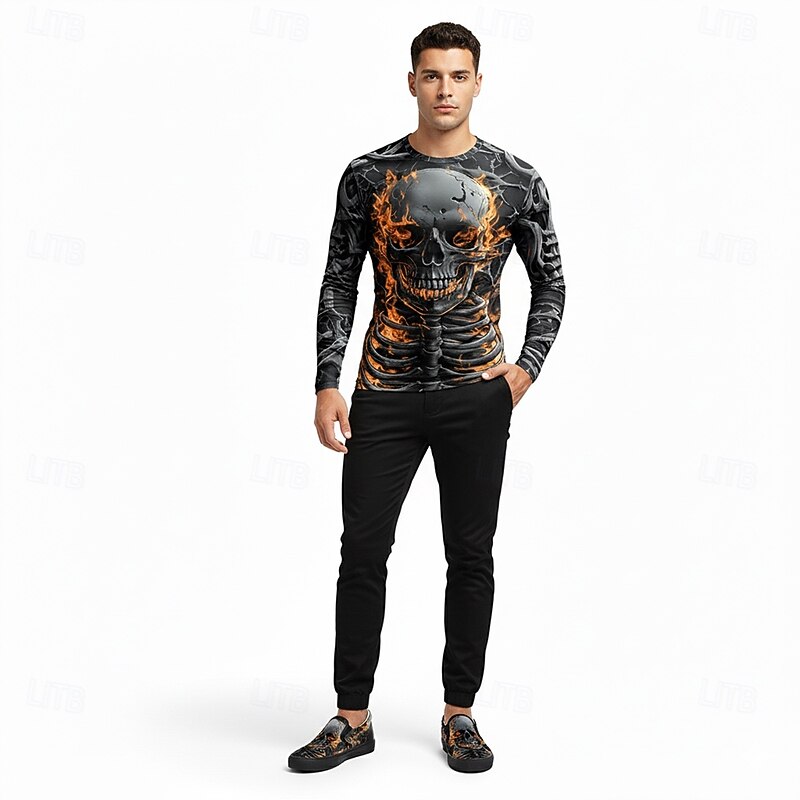 Men's Black Flame Skull Slip-On Sneakers Gothic Punk Style Casual Shoes for Halloween Events, Concerts, Street Fashion and Daily Wear3