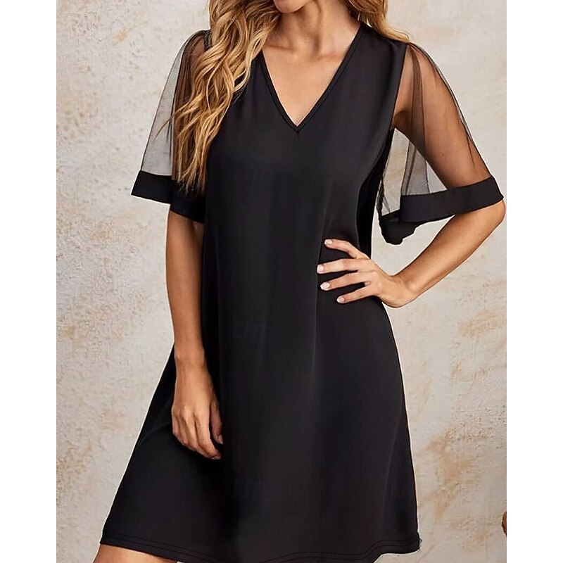 Women's Midi Dress Black Dress Casual Dress Cocktail Dress Formal Dress Elegant Fashion Modern Outdoor Party Daily Regular Fit Plain Short Sleeve V Neck Black Spring Winter Autumn2