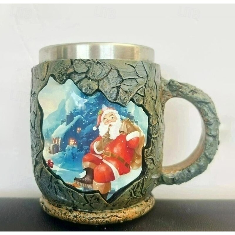 Christmas Cow  Santa Claus Resin Mug Novelty Drinkware With Stainless Steel Liner, Christmas Coffee Mug Perfect For Hot Drinks, Hot Chocolate, Tea, Coffee4