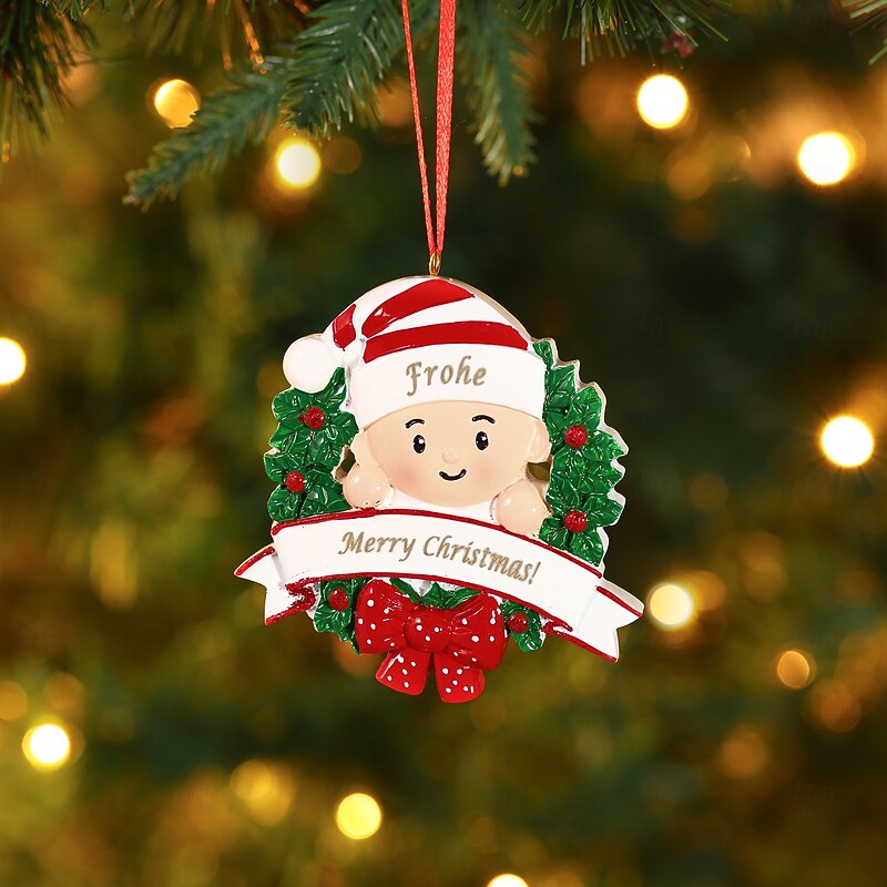 Personalized Resin Christmas Tree Ornament with Custom Laser Engraved Name, Pink Holiday Wreath Hanging Decoration, Unique Christmas Keepsake for Home Décor and Gift2