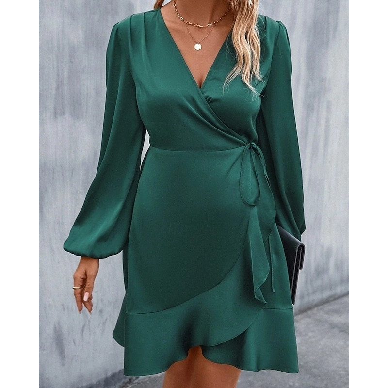 Women's Midi Dress Black Dress Casual Dress Wrap Dress Elegant Fashion Modern Outdoor Daily Going out Regular Fit Plain Long Sleeve V Neck Light Pink Black Pink Army Green Summer Spring Winter Autumn3
