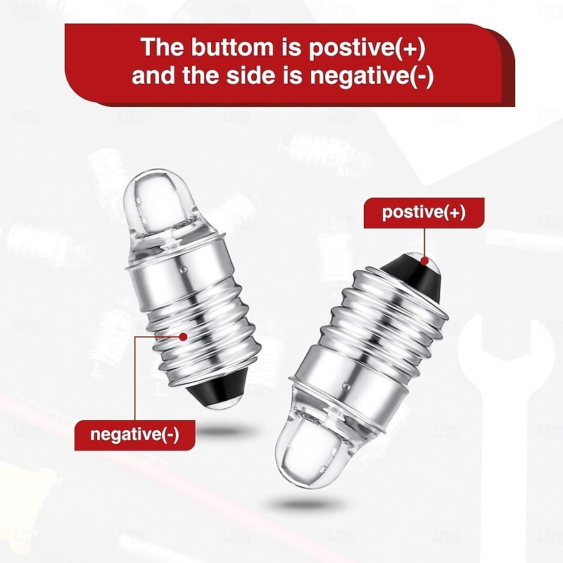 E10 LED Bulbs 3 Volt  3V Miniature Flashlight E10 Replacement Bulbs Mini Lamps Warm White 10 Pcs3