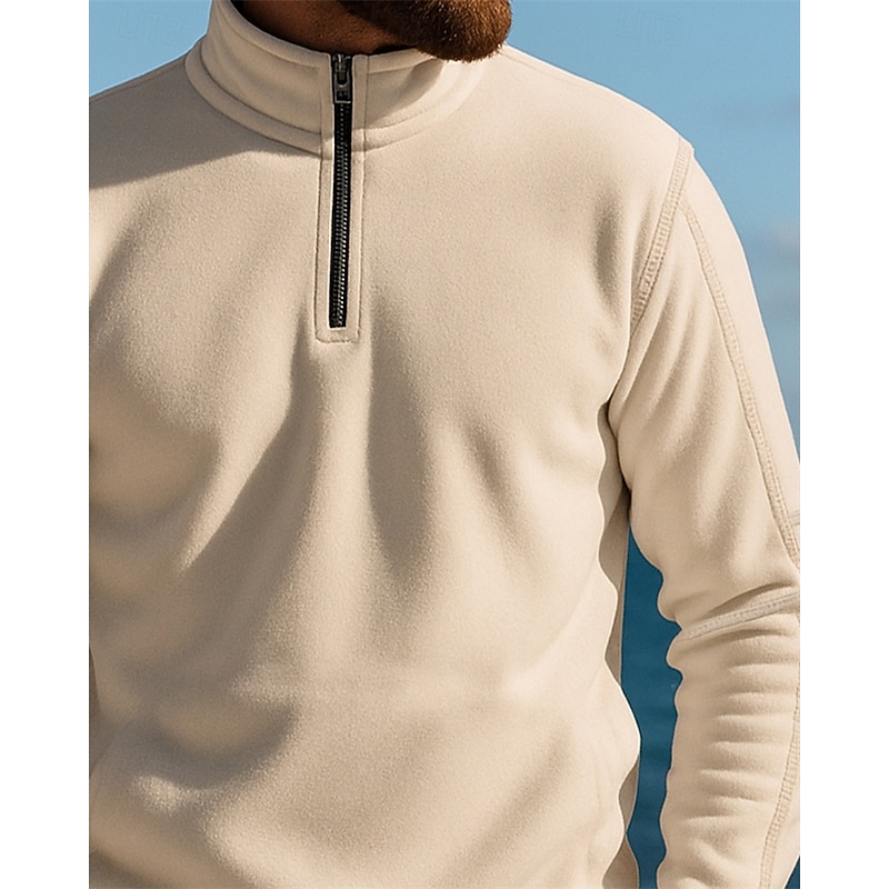 Men's Quarter Zip Sweatshirt Hiking top Long Sleeve Stand Collar Top Outdoor Thermal Warm Winter Polyester Dark Grey Black Army Green Workout Traveling Running3