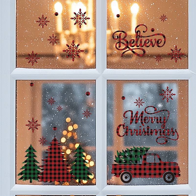 Christmas Sticker Wall Decals Snowflake Christmas Tree Truck Removable Vinyl Mural Holiday Party Living Room Shop Window Display Background Decoration For Christmas Festival Home Atmosphere2