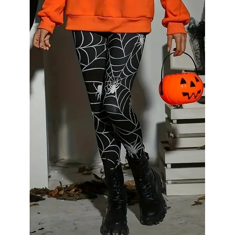 Women's Leggings Vacation Vintage Fashion Full Length High WaistPantsHalloween Graphic Skull Cat Printing Soft Breathable Stretchy Outdoor Vacation Street Black Spring Fall Winter Slim Fit