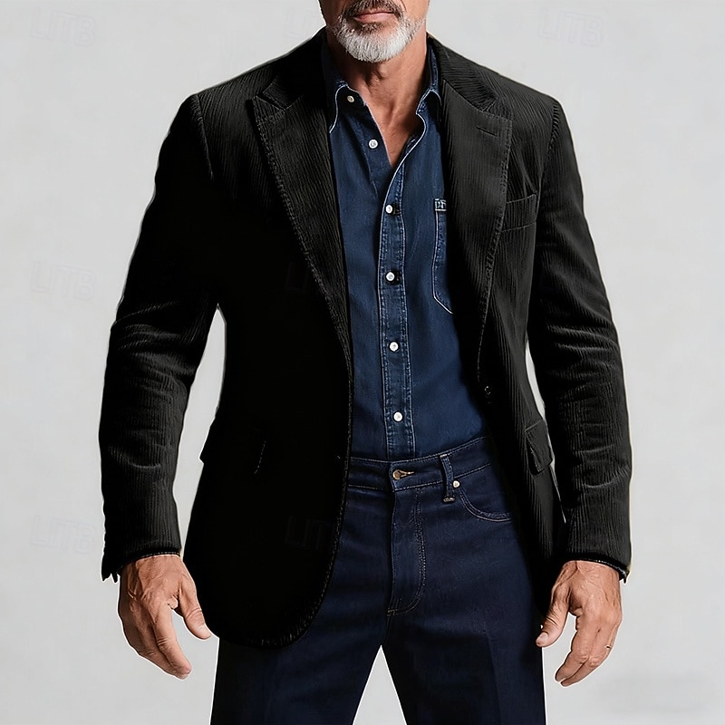 Men's Blazer Corduroy Blazer Business Cocktail Party Wedding Party Fashion Casual Spring Fall Polyester Plain Pocket Buttons Comfortable Single Breasted Blazer Dark Gray Black Yellow Blue2