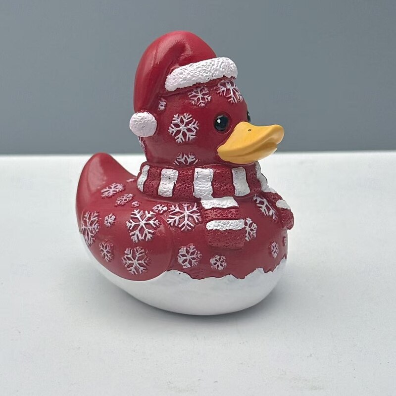Christmas Snowman Duck Ornament Realistic Red Duck Figurine with Burgundy & White Striped Beak & Feet Resin Christmas Duck Statue for Outdoor Holiday Home Decor Swimming Pool or Garden Ornament3