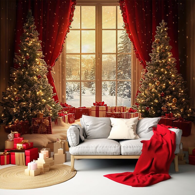 Chrismas Hanging Tapestry Snowman Outside Window Santa Claus Christmas Tree Large Wall Art Mural Decor Blanket Curtain Holiday Home Bedroom Living Room Festive Seasonal Party Decoration4