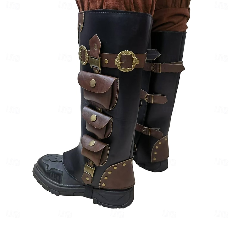 Retro Vintage Medieval Renaissance Boot Covers Pirate Viking Crusader Fancy Dress Men's Pirate Steampunk Halloween Carnival LARP Adults' Shoe Cover4