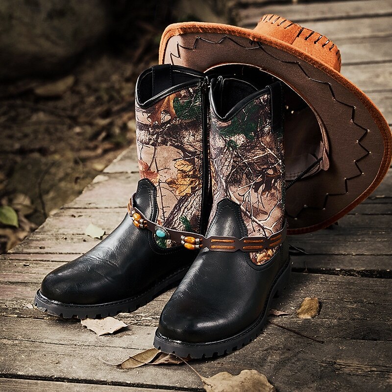 Men's Western Cowboy Boots with Camouflage Print – Durable Faux Leather Mid-Calf Riding Boots for Outdoor, Rodeo and Casual Wear2