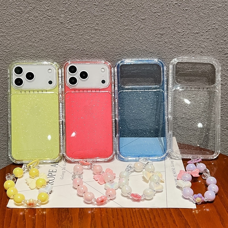 Phone Case For iPhone 17 Pro Max 17 Air 16 15 14 Pro Max Plus 13 Pro Max Back Cover with Lanyard Bling Glitter Shiny Shockproof Retro TPU Acrylic