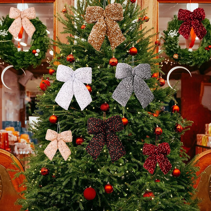 1pc Christmas Glitter Bow Ornament, Sparkling Sequin Bow Hanging Decoration for Xmas Tree, Holiday Party, Wedding, Indoor Outdoor Home Decor Supplies3