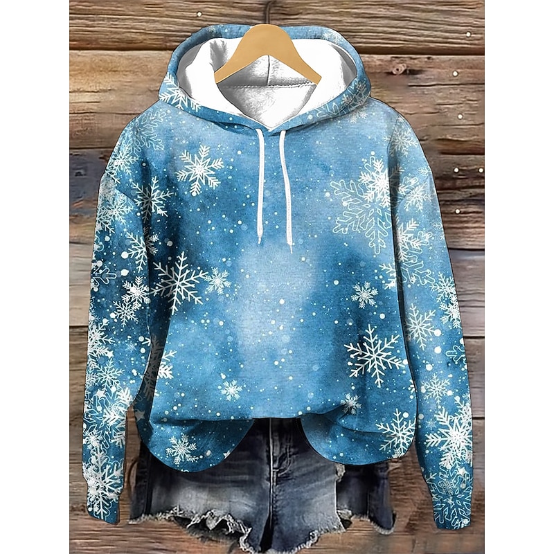 Women's Hoodies Graphic Snowflake Vintage Casual Long Sleeve Hooded Regular Tops Street Casual Going out Patchwork Print Red Blue Fuchsia Dark Blue Spring Fall Winter2