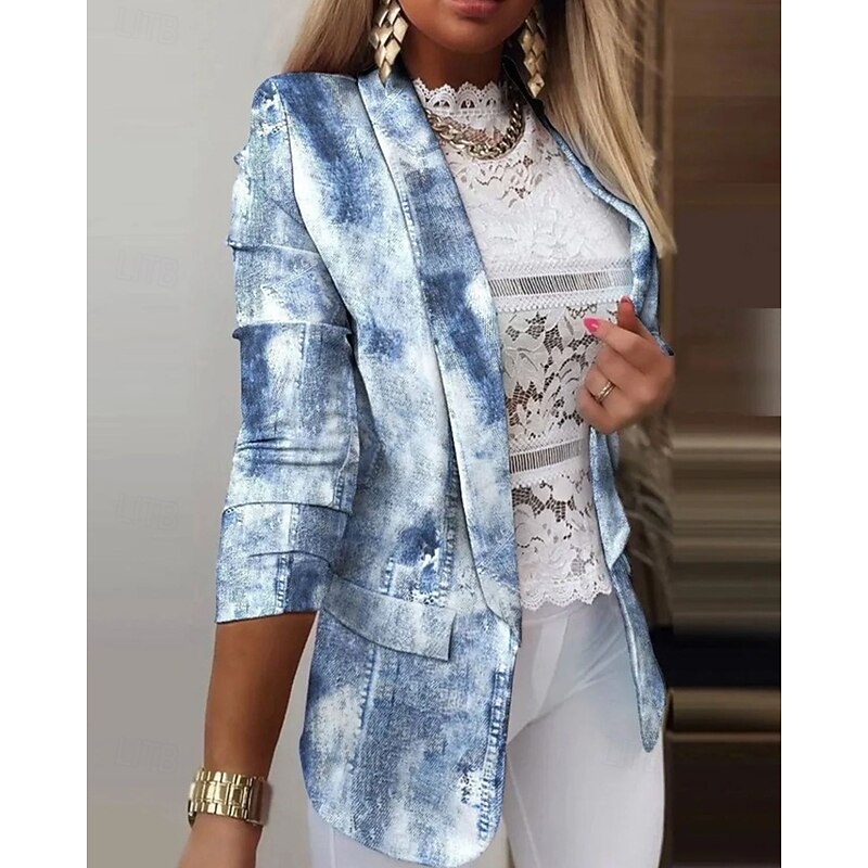 Women's Blazer Comfortable Print Elegant Fashion Outdoor Geometric Going out Casual Daily Weekend Cardigan Regular Lapel Regular Fit Long Sleeve Outerwear White Pink Navy Blue Spring Fall3