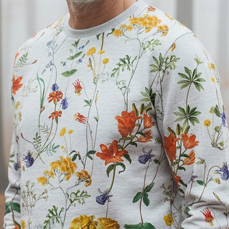 Men's Ditsy Floral Flower / Plants Sweatshirt Sweatshirts Long Sleeve Sweatshirt Crewneck Vintage Retro Print Holiday Going out Festival Print Fall Winter2