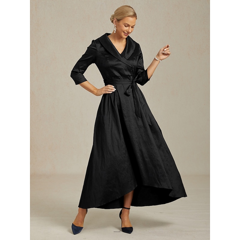 Women's Maxi long Dress Party Dress Elegant Vintage Regular Fit Solid Color 3/4 Length Sleeve V Neck Black Fall Winter3