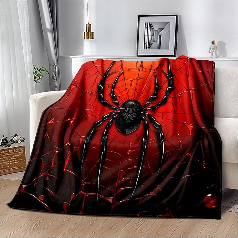 Halloween Fleece Throw Blanket for Couch Spider 3D Dark Punk Gothic Style Party Sofa Bed Decorative Warm Blanket Home Decor - Main Image