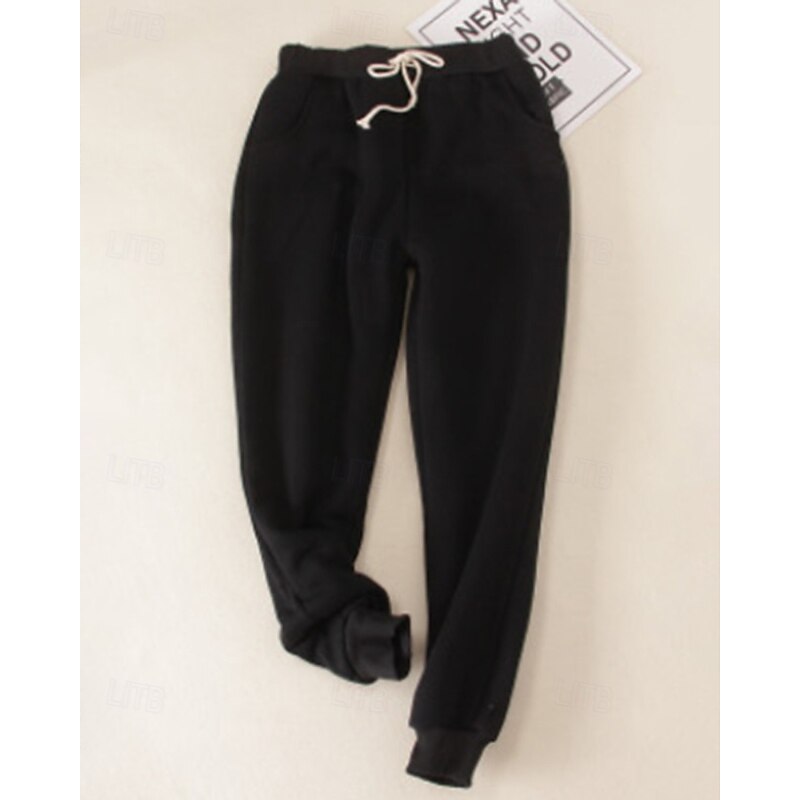 Women's Straight Streetwear Casual Full Length Medium Waist Plain Drawstring Pocket Soft Stretchy Outdoor Vacation Street claret Magenta Black Yellow Fall Winter Loose Fit2