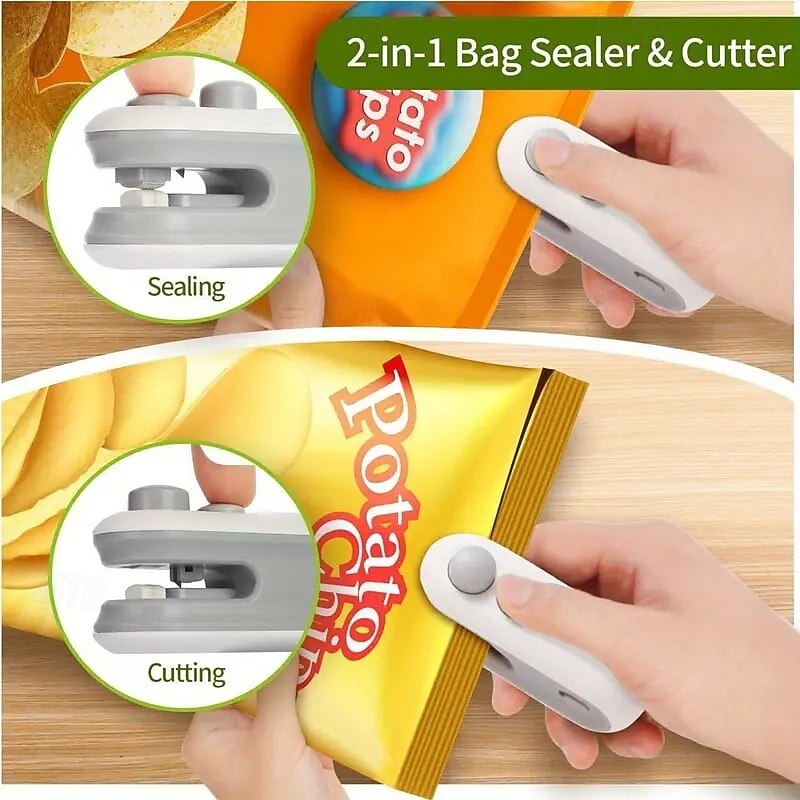 Mini Bag Sealer with Cutter and Magnet Portable Heat Sealing Machine for Snack, Chip, Cookie & Plastic Bags – Handheld Sealer with Magnetic Design, 16W Power, Includes Charging Cable2
