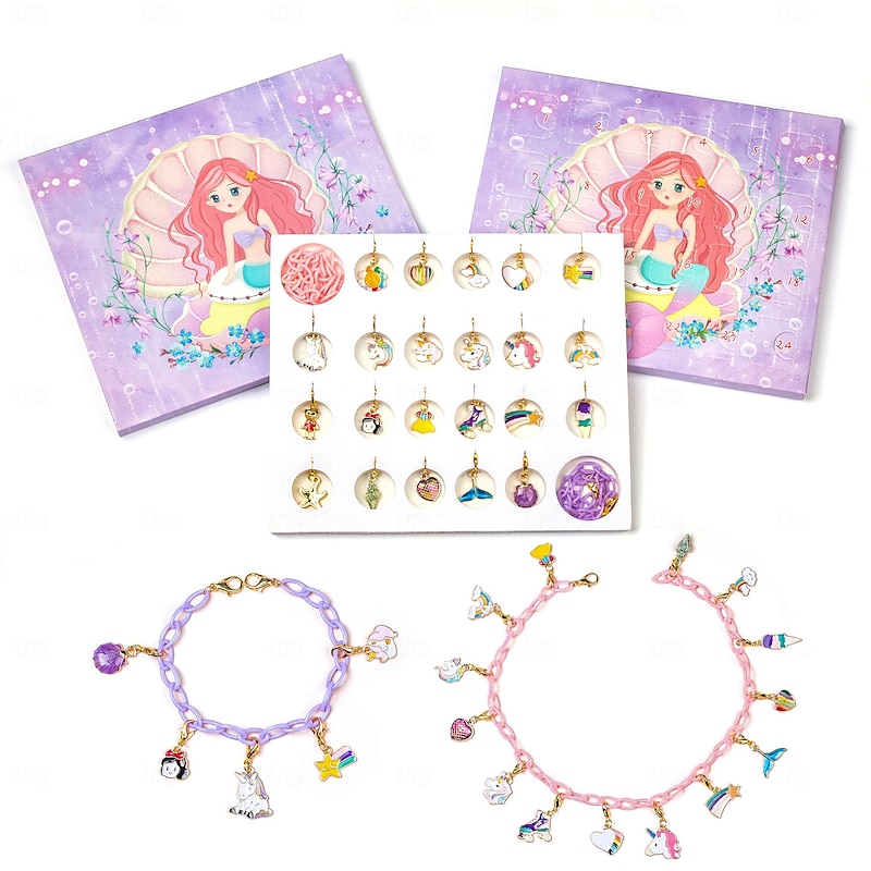 Christmas Advent Calendar Bracelets 2025 Mermaid Theme, 24 Days DIY Jewelry Making Kit with Mermaid & Ocean Charm Beads, 2 Adjustable Bracelets, Xmas Countdown Gift for Girls Kids Teens Women