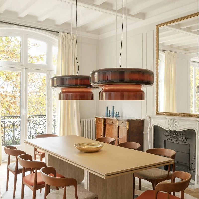 LED Pendant Light 36cm Glass Chandelier Single Head Ceiling Light for Loft Bar Living Room Dining Room Warm White 110-240V