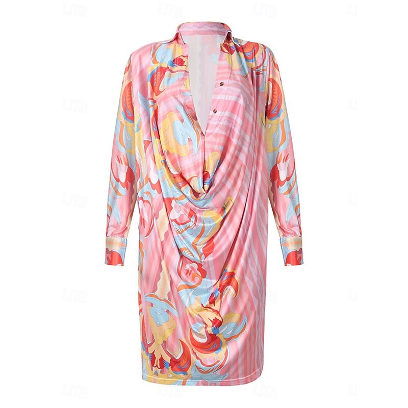 Women's Mini Dress Shift Dress Casual Daily Loose Fit Ombre Leopard Long Sleeve Boat Neck Pink Brown Spring Fall3