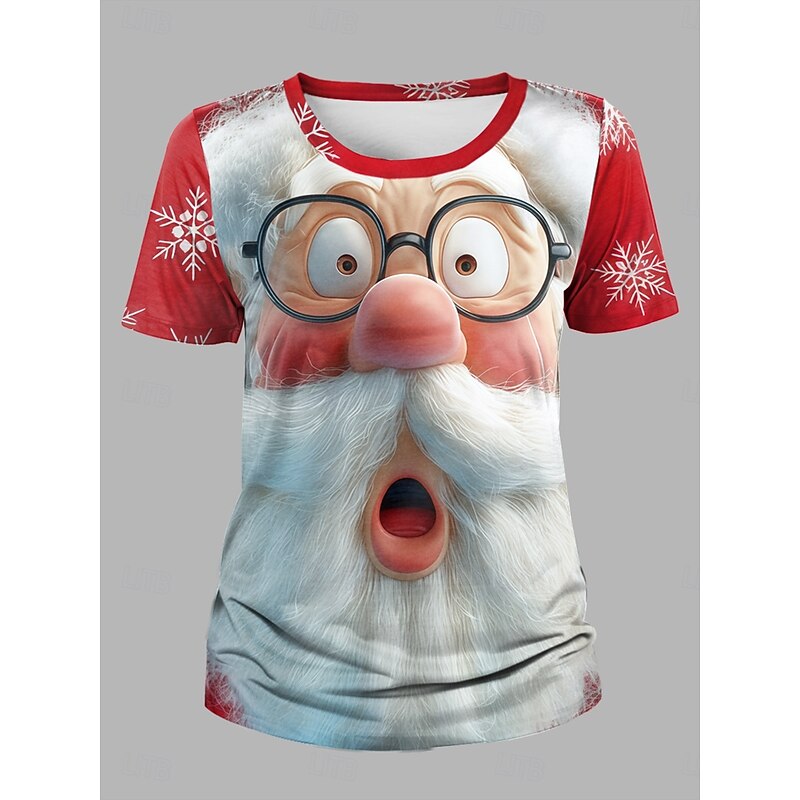 Christmas Women's T Shirt Graphic Santa Claus Vintage Stylish Classic Short Sleeve Crew Neck Regular Tops Daily Print Black White Yellow Red Orange Fall Winter - Main Image
