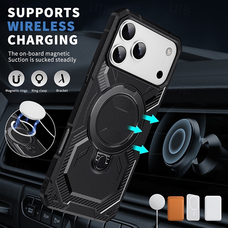 Phone Case For iPhone 17 Air 16 15 14 Pro Max Plus 16e 13 Pro Max Back Cover Support Wireless Charging Kickstand Shockproof Armor PC2