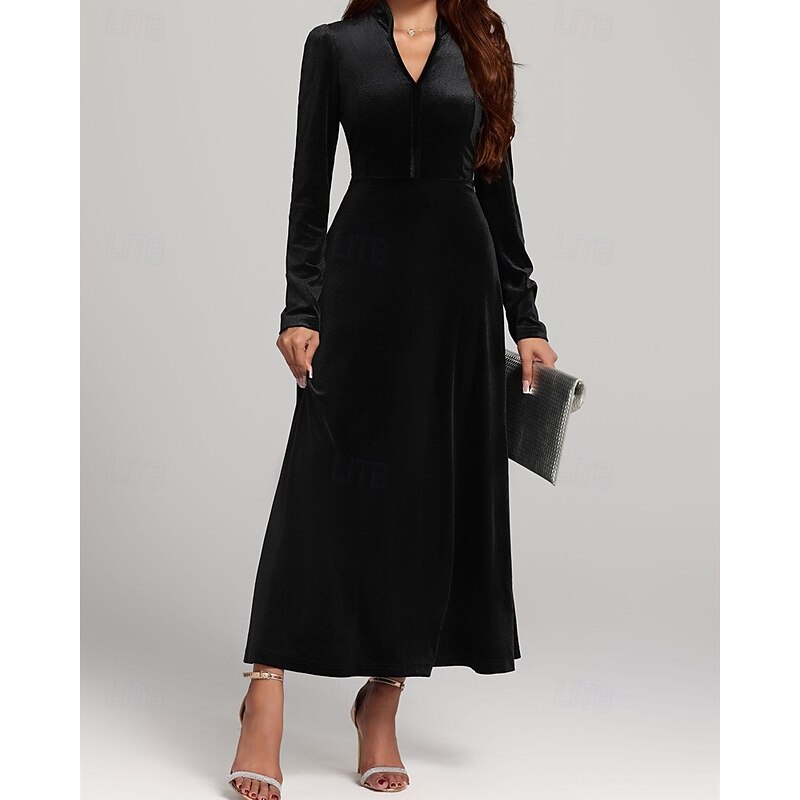 Women's Midi Dress Black Dress Casual Dress Elegant Fashion Modern Outdoor Daily Evening Party Regular Fit Plain Long Sleeve V Neck Black Spring Winter Autumn4