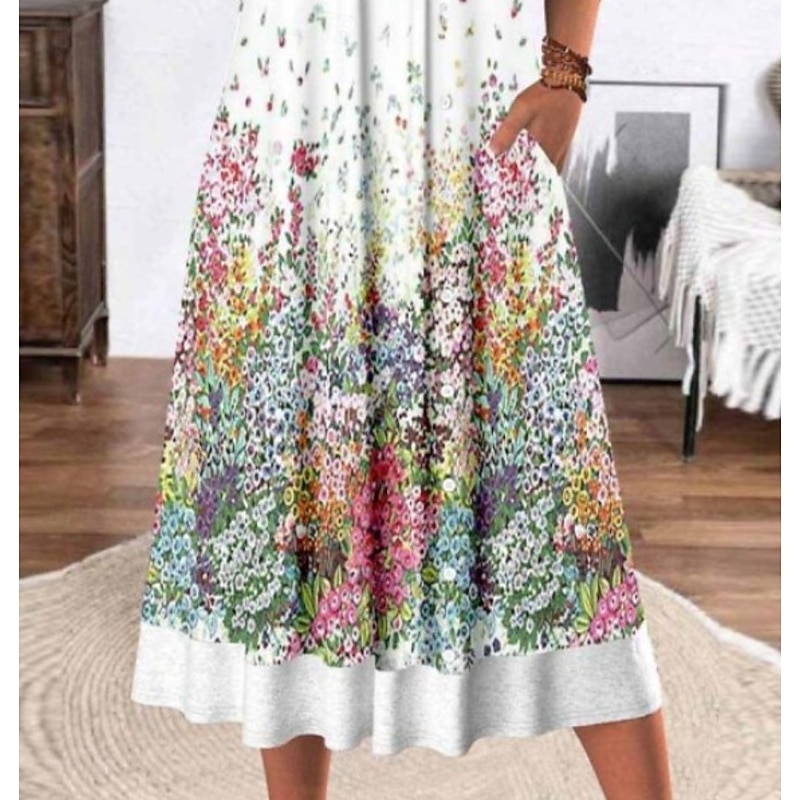 Women's Midi Dress Shift Dress Casual Daily Regular Fit Floral Graphic Abstract Long Sleeve Square Neck White Summer Spring Fall Winter2