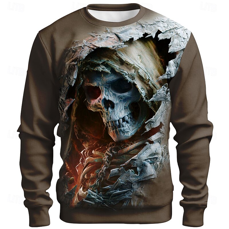 Halloween Men's Grim Reaper 3D Sweatshirt Punk Party Crew Neck Vacation Blue Purple Crewneck 3D All Seasons Designer3