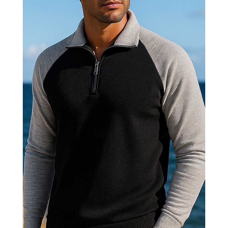 Men's Pullover Sweatsuit Sets 2 Piece Tracksuit Lounge Outfits  Quarter Zip with Pocket Color Block Clothing Suit Fall White Khaki Hiking Vocation Outdoor Long Sleeve Sport Activewear Micro-elastic3