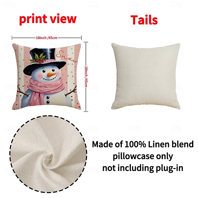 Hot Christmas Pillow Covers Set, Pink Snowman Print Decorative Linen Sofa Cushions, Durable & Stain-Resistant, Living Room Holiday Throw Pillows2