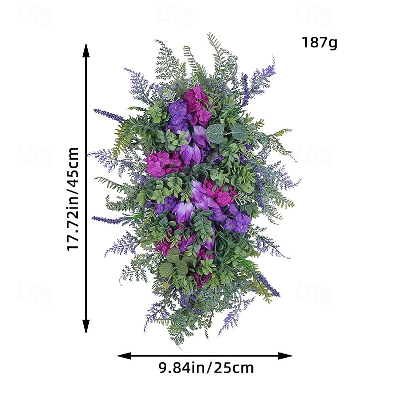 Purple Tulip Wreath, Lilac, or Front Door, Indoor & Outdoor Decoration Tulip & Hyacinth Artificial Hydrangea Floral Garland for Spring & Summer Home Decoration2