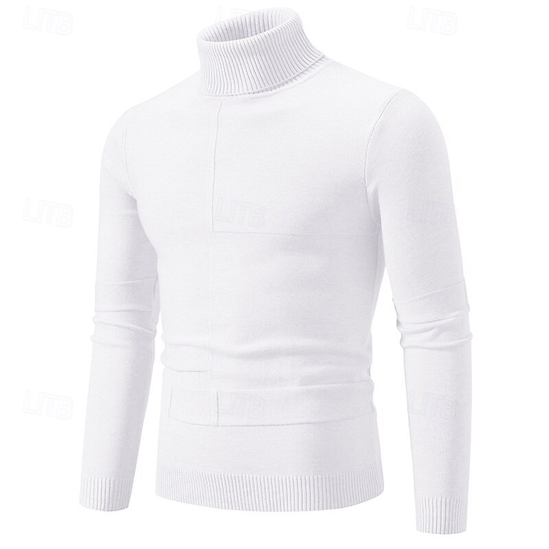 Men's Sweater Pullover Sweater Jumper Ribbed Knit Regular Tops Patchwork Knitted Plain Turtleneck Knitwear Contemporary Casual Daily Wear Clothing Apparel Fall Black White L XL 2XL2