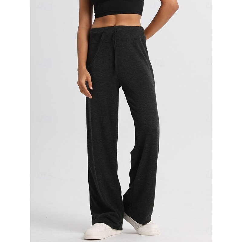 Women's Sweatpants Wide Leg Chinos Fashion Basic Casual Full Length High Waist Plain Pocket Elastic Waistband Comfy Soft Comfortable Stretchy Outdoor Yoga Street Black Apricot Gray Summer Spring Fall3