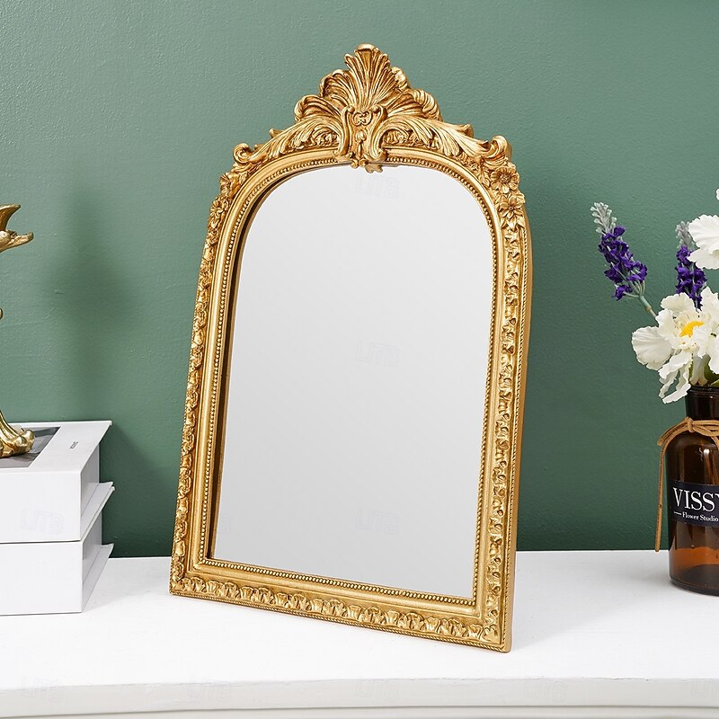 Resin Gold Arch Lace Decorative Wall Mirror – European Style Home Art Hanging Ornament for Wall Decor, Vanity Mirror, and Photography Prop4