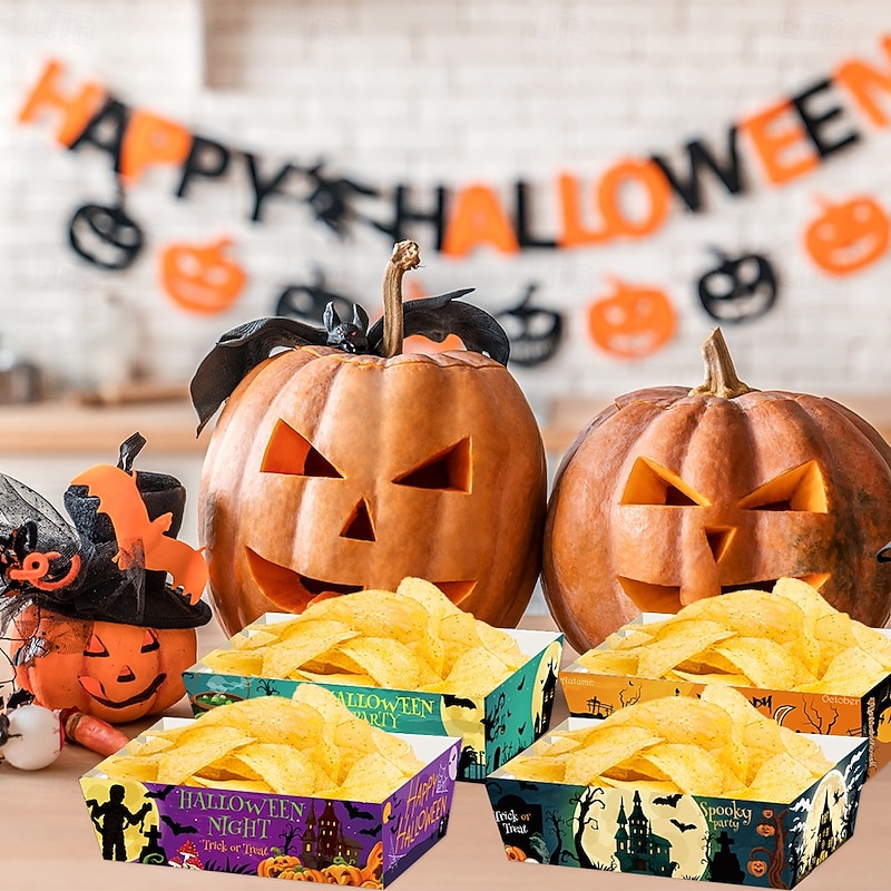 12 Pcs of Decorative Food Trays with Spooky Designs - Perfect for Your Haunted Soiree2