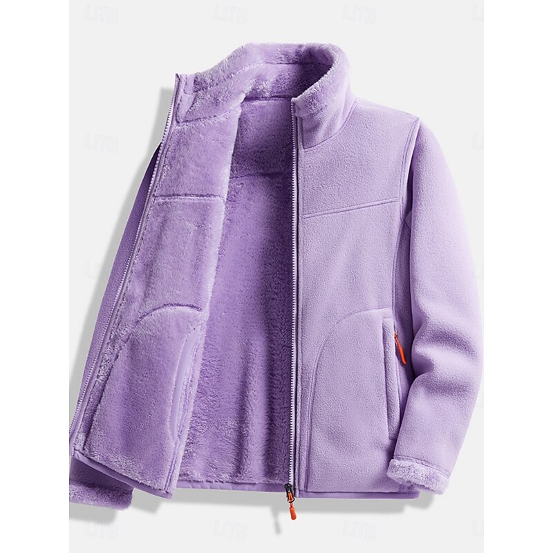 Women's Sherpa Jacket Comfortable Breathable Zipper Pocket Casual Plain Vacation Street Casual Daily Wear Single Breasted Regular Stand Collar Regular Fit Long Sleeve Outerwear Pink Purple Fuchsia