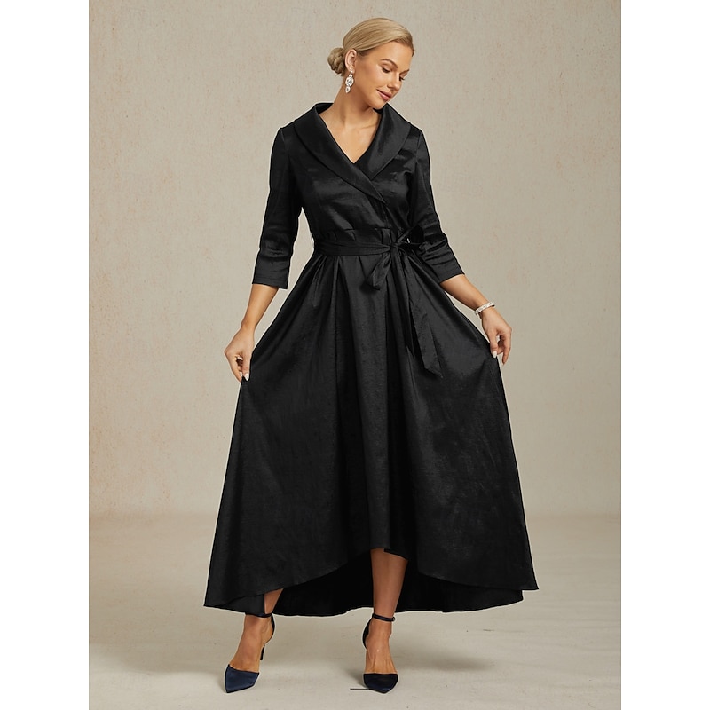 Women's Maxi long Dress Party Dress Elegant Vintage Regular Fit Solid Color 3/4 Length Sleeve V Neck Black Fall Winter