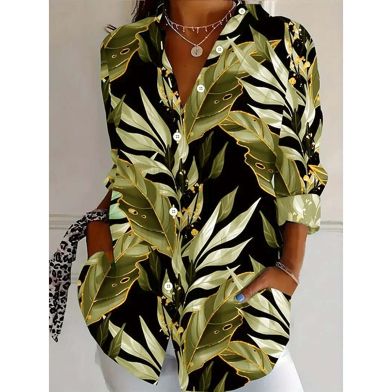 Women's Shirt Blouse Graphic Daily Stylish Retro Vintage Long Sleeve 3/4 Length Sleeve Shirt Collar Long Tops Daily Holiday Going out Buttons Black Red Brown Green Spring Fall Winter Spring, Fall2