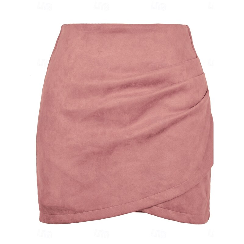 Women's Skirt A Line Elegant Fashion Mini High Waist Skirts Plain Micro-elastic Street Date Black Pink Khaki Gray Spring Suede2