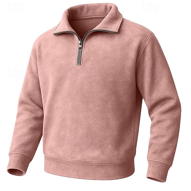 Men's Hoodie Pullover Hoodie Sweatshirt Quarter Zip Sweatshirt Yellowish brown Black Pink Navy Blue Dark Green Lapel Plain Patchwork Color Block Sports & Outdoor Casual Daily Streetwear Cool2