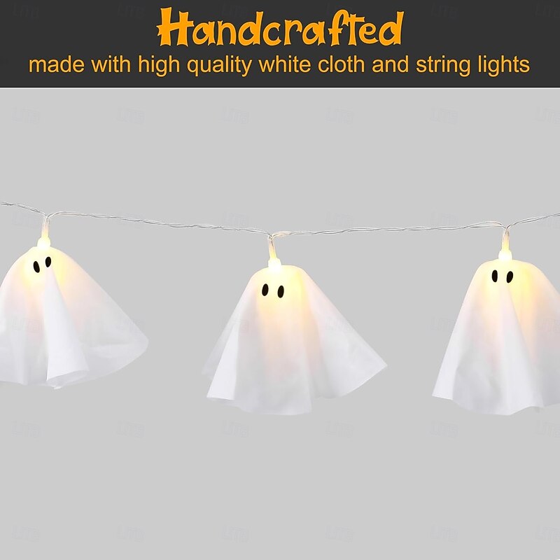 Halloween Decoration-Light Up Ghost Garland-10 LED Ghost String Lights Banner for Home Party Fireplace Mantle Windows Decor, 2m3