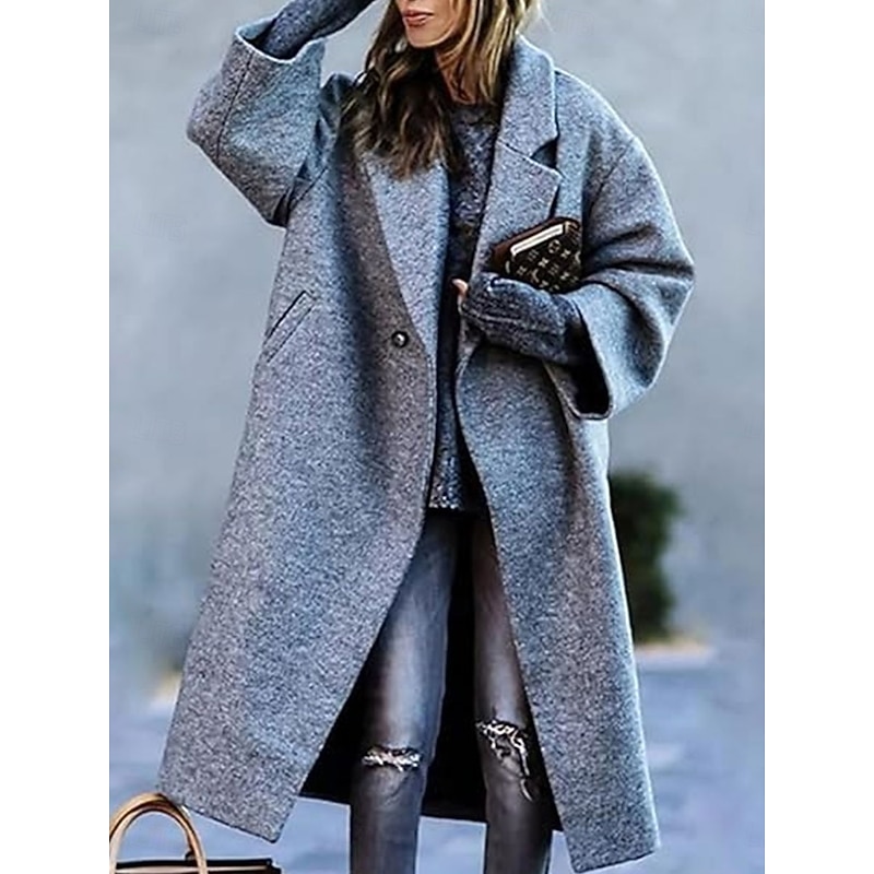 Women's Casual Jacket Comfortable Breathable Buttons Casual Plain Vacation Street Casual Daily Wear Single Breasted Long Notch Lapel Oversized Long Sleeve Outerwear Black Yellow Pink Spring Fall4