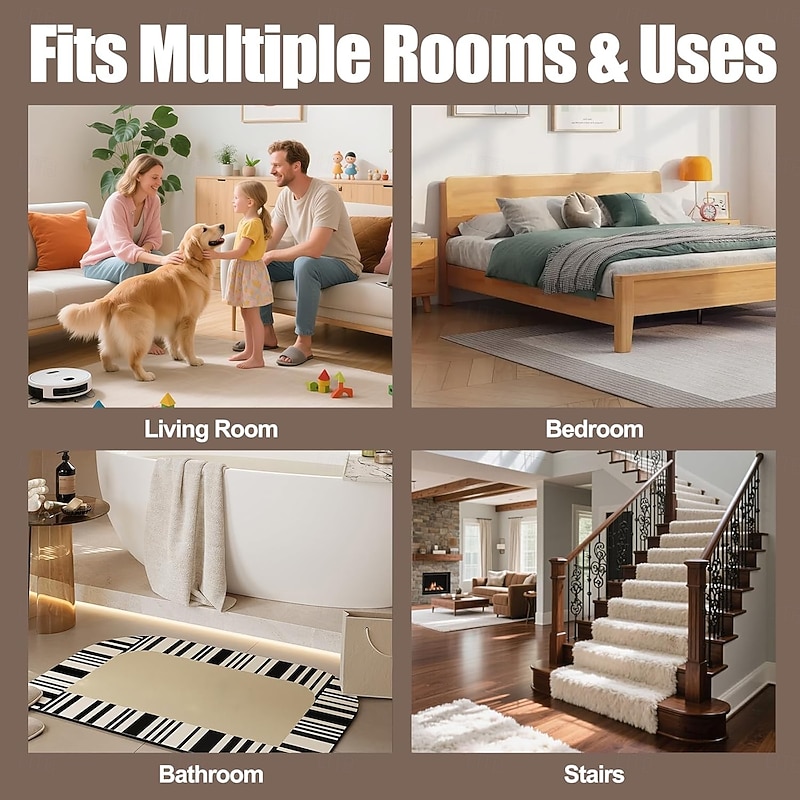 12pcs Premium Rug Grippers & Carpet Tape Square Anti-Slip Pads for Area Rugs, 3.9 Inch, Prevent Curling & Sliding, Ideal for Hardwood, Tile, Marble, and Laminate Floors2