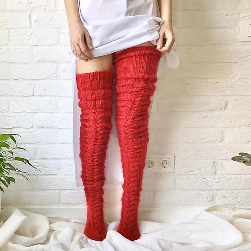 Women's Knee High Socks Stockings Outdoor Holiday Solid Color Polyester Knit Basic Casual Elastic Warm 1 Pair2