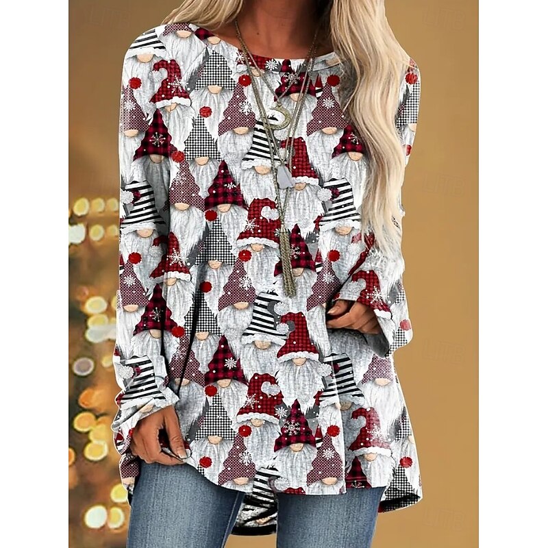 Christmas Women's T Shirt Graphic Santa Claus Giraffe Vintage Stylish Casual Long Sleeve Crew Neck Long Tops Daily Going out Weekend Print White Blue Khaki Spring Fall Winter