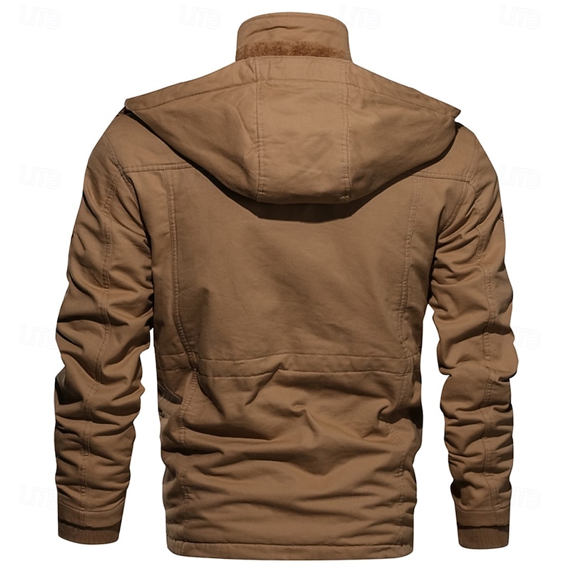 Men's American Flag Fleece Jacket Military Jacket Parka Thermal Warm Thicken Casual Outdoor Home Detachable Hood Multiple Pockets Coat Outerwear Fall Winter Hooded Long Sleeve khaki3